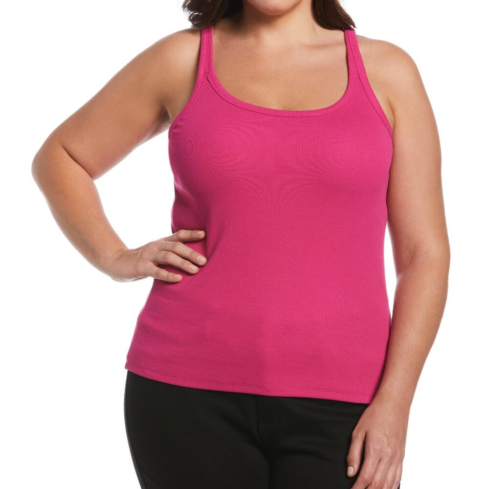 Ella by Rafaella Women's Plus Size Ribbed Tank Top in Cosmo Pink, Size 3X, Solid